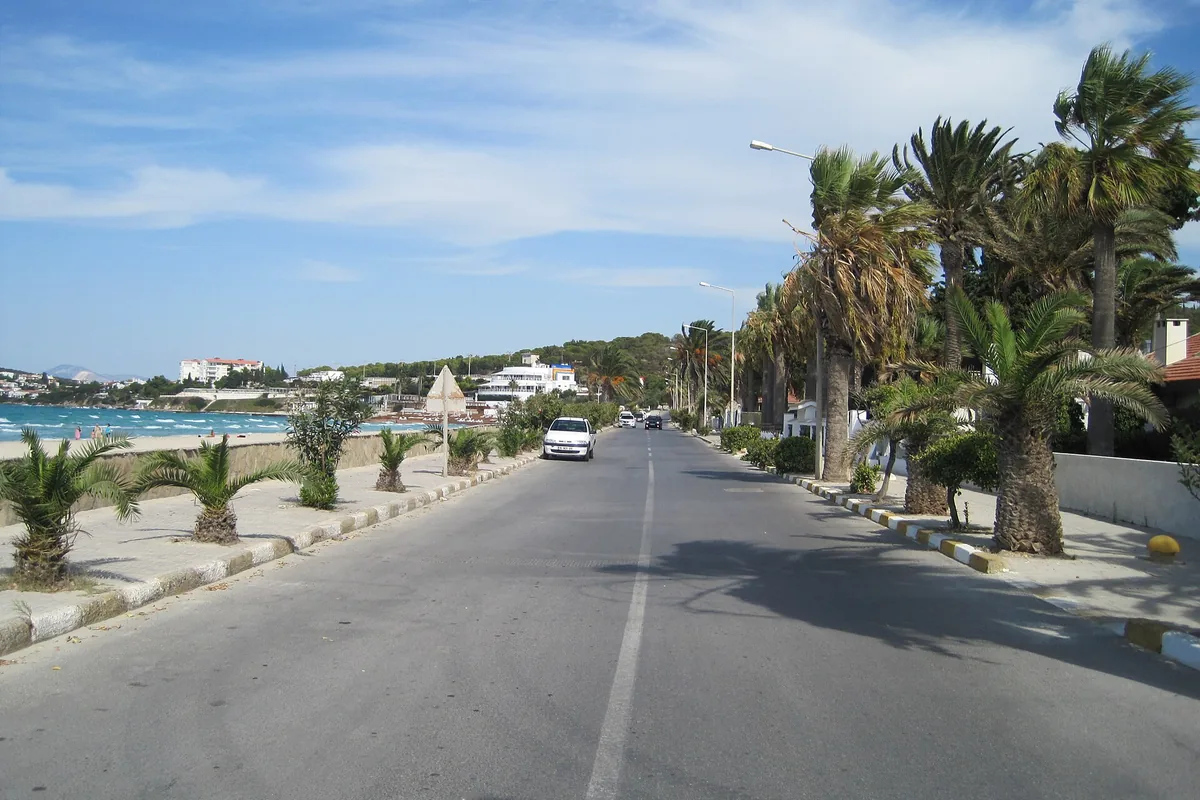 Çeşme Celal Bayar Mahallesi'nde palmiye ağaçlı sahil yolu